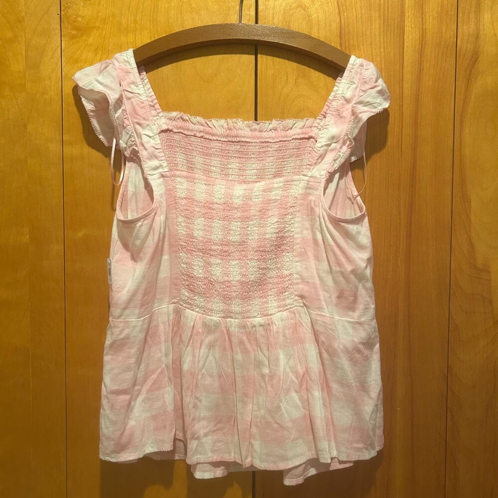 NWT Old Navy Sz 2X Pink Gingham Smocked Coquette Cottagecore Blouse - Picture 4 of 9